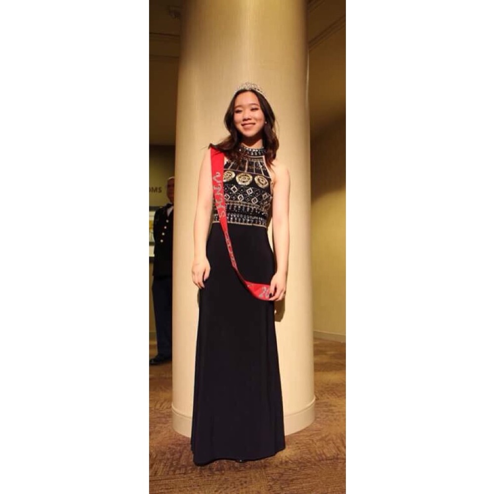 Embellished navy blue prom dress